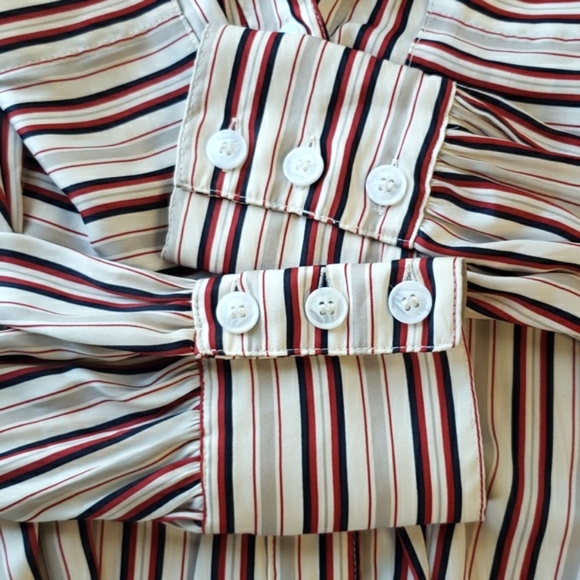 Free People Striped Sheer Dress Blouse red navy blue & cream - Picture 12 of 13